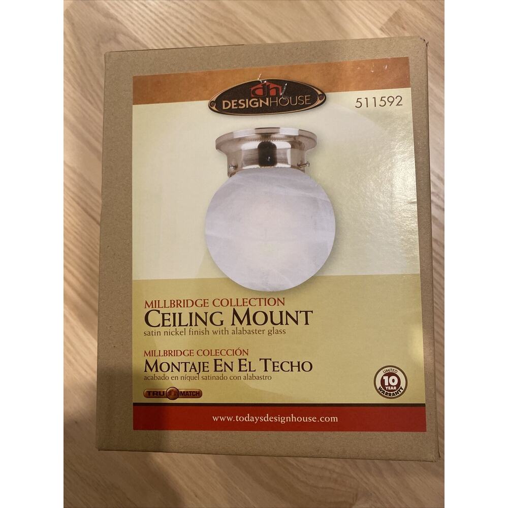 Design House Millbridge Collection 511592 6"W Ceiling Mount White Globe - Nickel